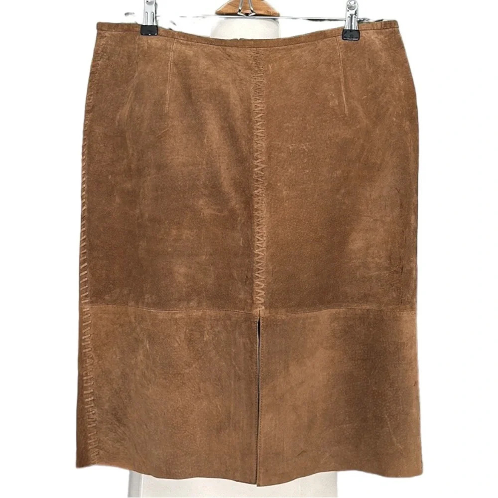 MARGARET GODFREY Suede Leather Skirt‎ Western Cognac Brown, Size 14